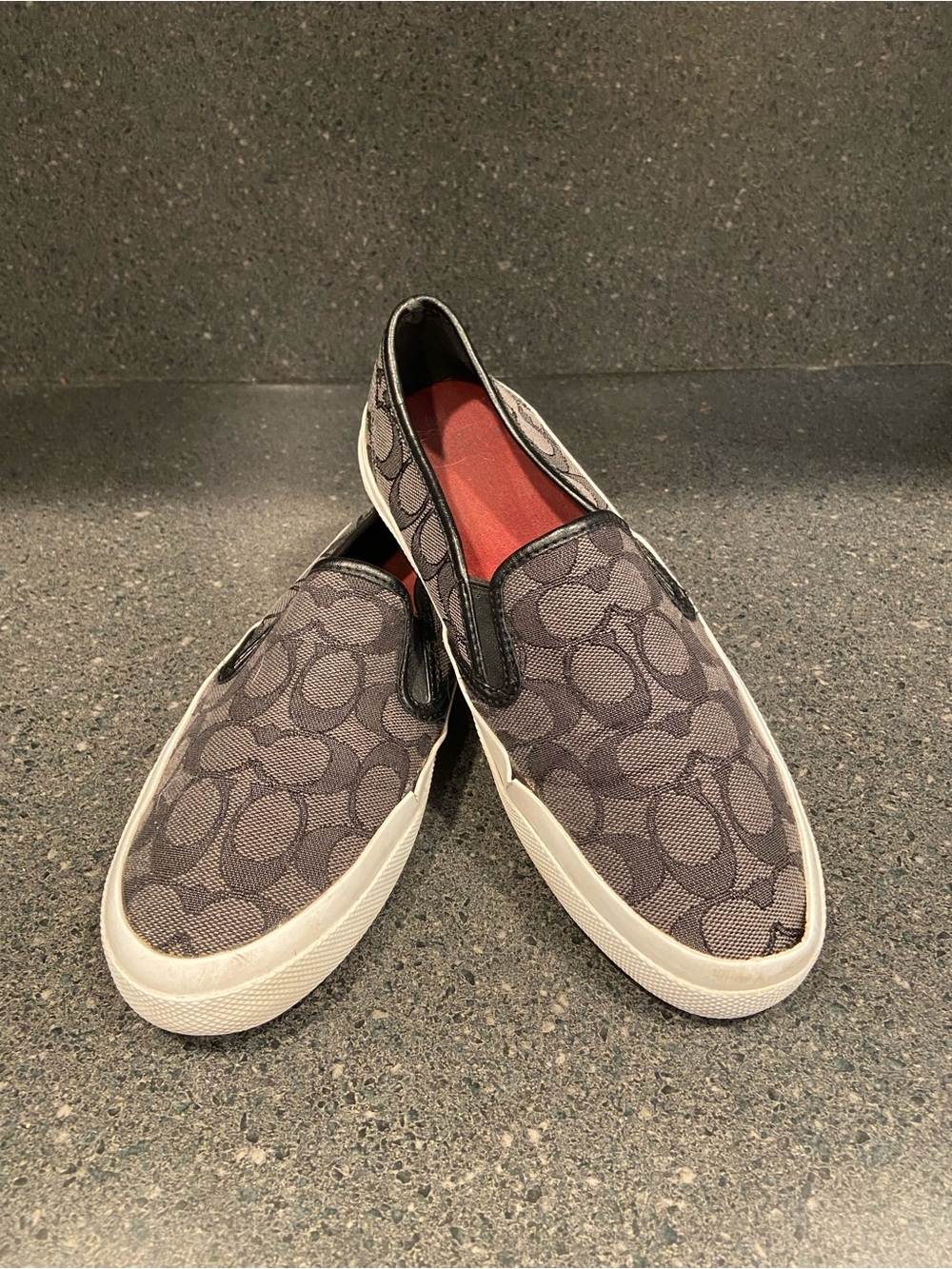 Coach Women's Slip-On Signature Canvas Flats in Charcoal and Black
